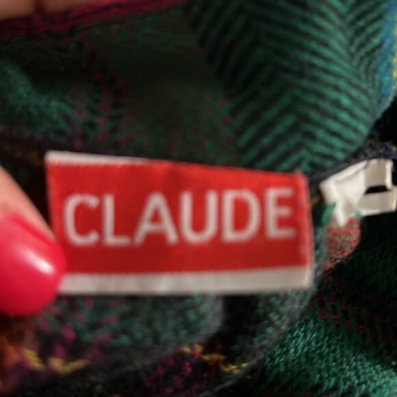 Vintage 80s Claude Wool Blend High-Waisted Midi Green Plaid Skirt - Picture 3 of 3